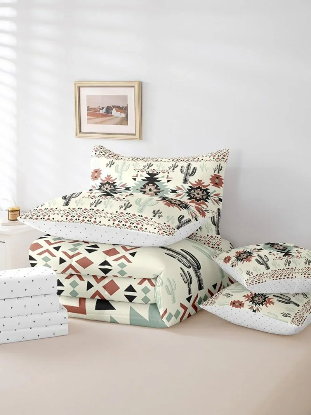 Khaki Southwestern Aztec 7 Pieces Bedding Set Kids Geometric Vintage Comforter S